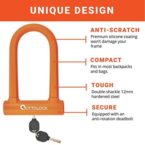Ottolock Sidekick Compact U-Lock | Lightweight Silicone-Coated Bike Lock (Orange) #TOP3
