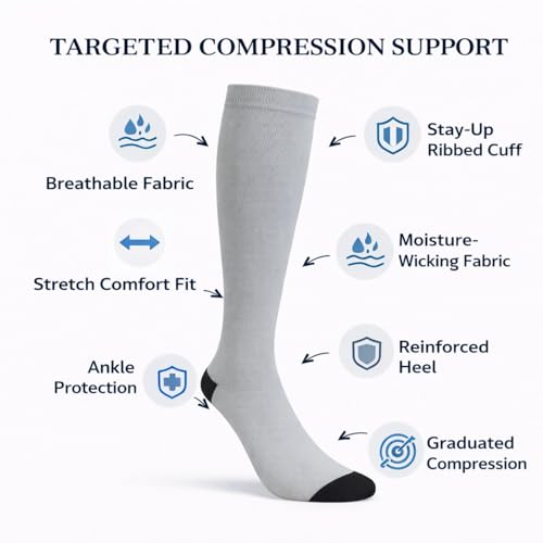 Image of Diamond Star 6 Pairs Compression Socks for Men & Women, Knee High Socks