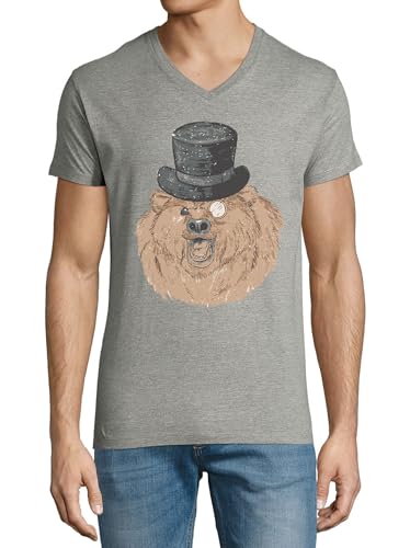 T-shirt col en V coton de qualité supérieure gris Snob Bear