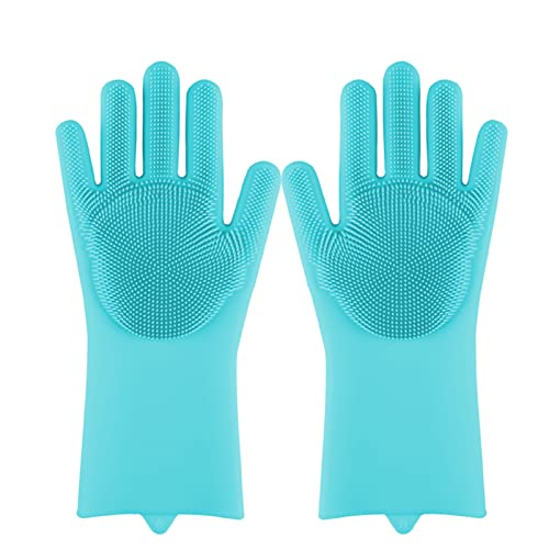 Magic Silicone Dishwashing Scrubber, 2 in 1 Reusable Rubber Gloves for cooking, Heat Resistant Kitchen Tool for Household (green)