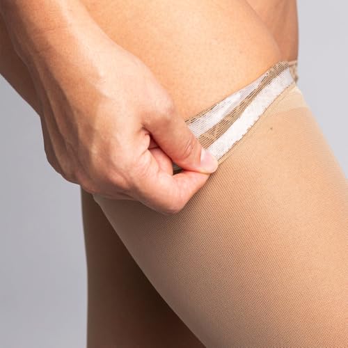 Image of Sigvaris 981 Dynaven Sheer Closed Toe Thigh Highs w /Grip Top 15 20 mmHg