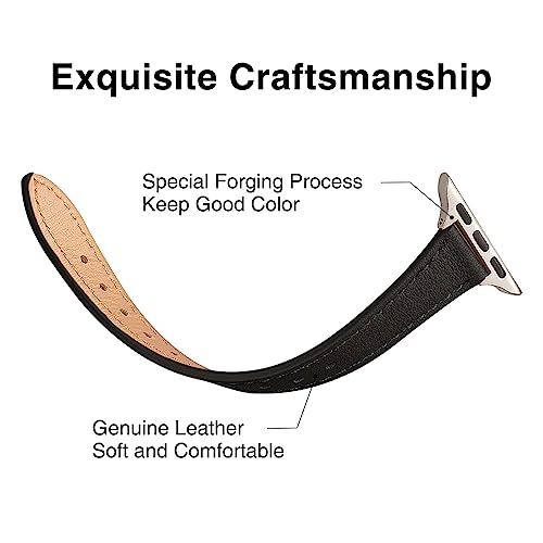 Image of STIROLL Slim Leather Bands Compatible with Apple Watch Band 49mm 46mm 45mm 44mm 42mm(Series 3 2 1), Top Grain Leather Watch Thin Wristband for iWatch Ultra SE Series 11 10 9 8 7 6 5 4