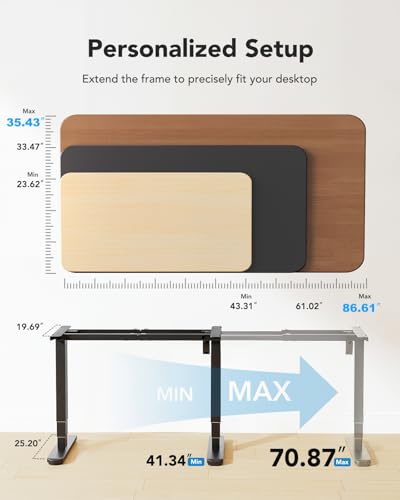 Image of HUANUO Standing Desk Frame with 220lbs Powerful Brushless Motor, Double Crossbeam Structure, Thick Adjustable Desk Legs, for Max 35.4″ x 86.6″ Desktop, for Home Office, Black Frame Only