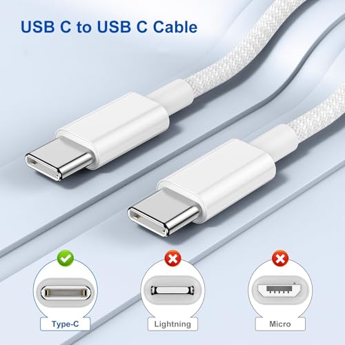 Image of C to C Fast Charging Cable, Power Delivery PD Charger Cord with Data Sync, Strong Brown Braided Cable for Samsung, OnePlus, lPad, MacBook & Type C Devices (Free Cable Protector)