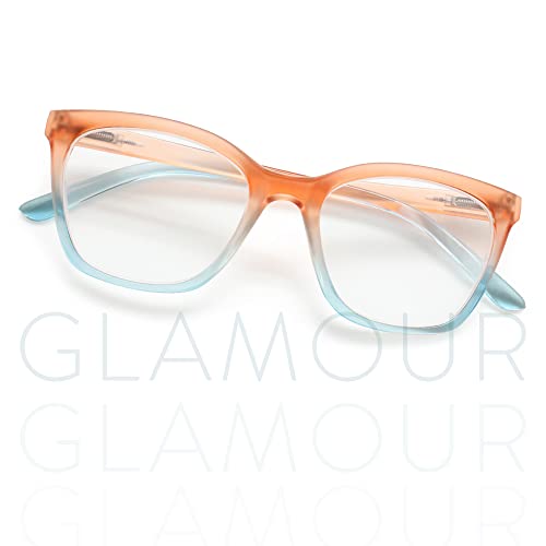 Blue Orange Two Tone Oversize Blue Light Glasses Women to Look Chic- Oversize Reading Glasses Frames for Women - Cat Eye Reading Glasses for Women - 2.75 Reading Glasses Women Cat Eye Glasses Cateye