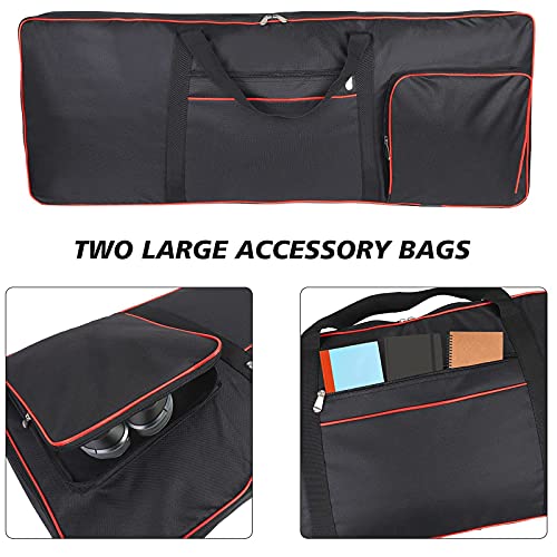 Portable 61 Key Keyboard Gig Bags, Durable Key Keyboard Piano Case 600D Oxford Clothes With10Mm Cotton Case Gig Bag, Electric Piano Keyboard Case 40.1"X15.7"X4.7" Black+Red #TOP3