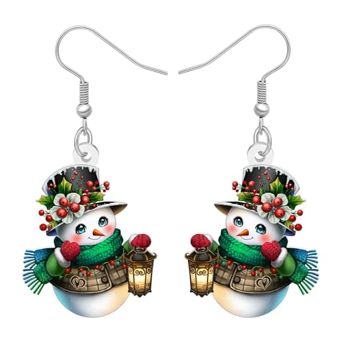 BAMAY Regalos de Navidad para mujer, bonitos aretes acrílicos de muñeco de nieve colgantes, joyería novedosa, dijes para festivales, recuerdos de fiesta, 29mm x 20mm, Acrílico, Sin piedra preciosa