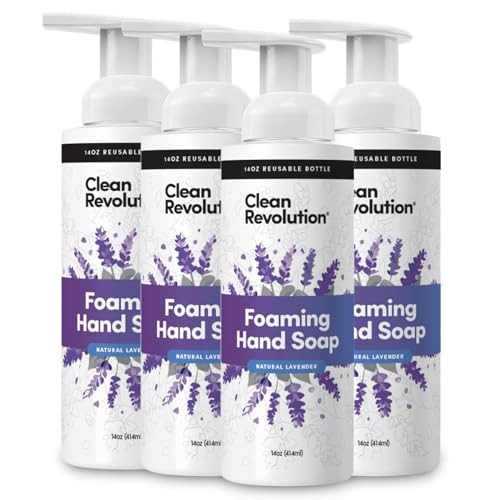 Image of Clean Revolution Foaming Hand Soap Refill with Real Essential Oils, Moisturizing Sulfate-Free Hand Soap, Ready-to-Use Foam Soap Refill for Kitchen & Bathroom (Natural Lavender) 14 oz, Pack of 4