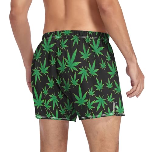 Men's Marijuana Weed Cannabis Leaf Boxer Shorts Soft Breathable Boxer Briefs Underwear Button Fly L4