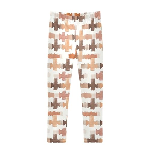 KLL Brown Houndstooth Toddler Baby Girl Athletic Leggings Stretch High Waisted Activewear Sports