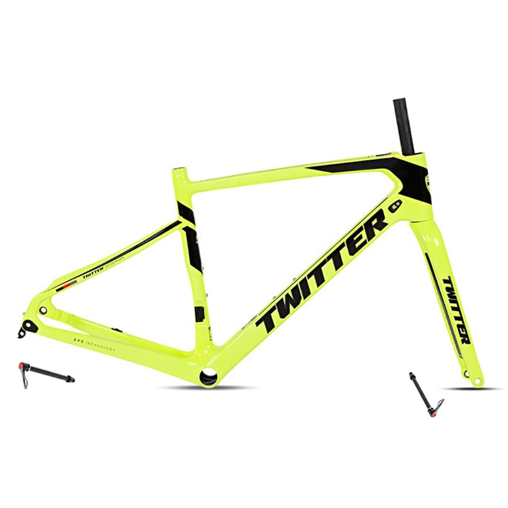 QHIYRZE Carbon Road Bikes Frameset Disc Brake Thru Axle Bicycles Frame 700C Off-Road Racing Frame 45/48/51/54CM BB92 Front 12x100mm Rear 12x142mm (Color : Green, Size : 48CM)