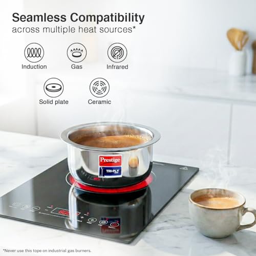 Image of Prestige 14cm /1L Tri-Ply Stainless Steel Tope with Lid|Gas and Induction Compatible| Even Heat Distribution|Strong and Durable| 5 Years Warranty