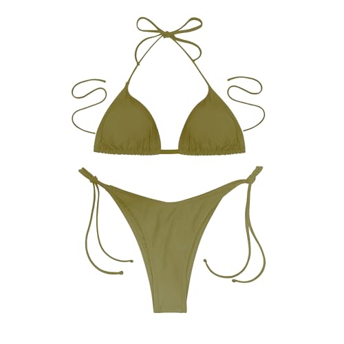 Bikini femme triangle sexy 2 pièces avec haut dos nu réglable et bas ficelle brésilien F-B-K