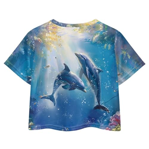 Image of Girls Crop Tops Cute Short Sleeve Shirts Fashion Tees for Kids Casual Crewneck Blouses Size 8-16 Years