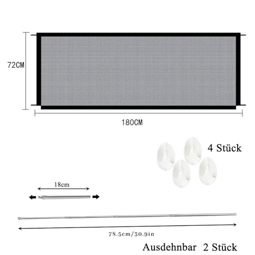 Türschutzgitter Ausziehbar 180 x 72 cm, Kinder Treppenschutzgitter Hundegitter Wohnung, Kindersicherung Tür Türgitter Ohne Bohren, Katzenschutz Tür geeignet für Innen und Außenbereich (Grau)