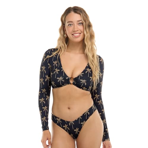 Body Glove Womens Mika Long Sleeve Crop Bikini Top Swimsuit with Keyhole Front
