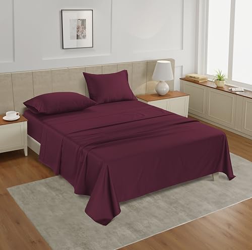 Image of LANE LINEN Split King Sheet Sets for Adjustable Beds - 5 PCs, 450 Thread Count Split King Sheets Set - Sateen Weave King Split Sheets - Split Top King Sheets Set for Adjustable Bed - Windsor Wine
