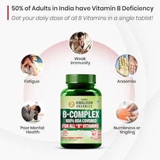 Vlado’s Himalayan Organics Vitamin B Complex with 100% RDA B1, B2, B3, B5, B6, B7, B9 & B12 | Hair Growth, Energy & Immunity | Youthful Skin - 120 Veg Tablets