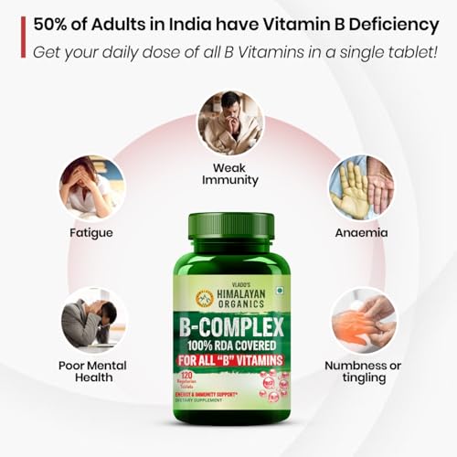 Vlado’s Himalayan Organics Vitamin B Complex with 100% RDA B1, B2, B3, B5, B6, B7, B9 & B12 | Hair Growth, Energy & Immunity | Youthful Skin - 120 Veg Tablets