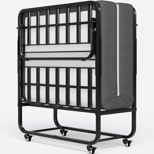 Brinlawb Lit Pliant 1 Personne 90x200cm avec Matelas, Lit Pliable Adulte avec matelas en mousse à mémoire de forme de 13 cm d'épaisseur, Lit d'appoint 1...