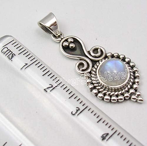 925 Sterling Silver Cab Rainbow Moonstone tcw 1.9 Pendant 1.5" 4.2 Grams
