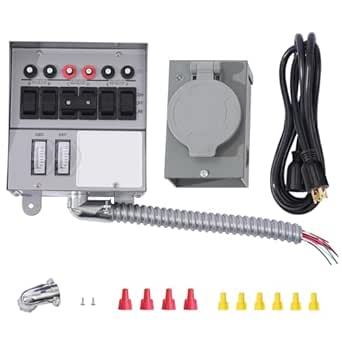 30 Amp Generator Transfer Switch Kit, 6-Circuit, 7500 Watts, Weatherproof Inlet Box, 10-Foot Power Cord