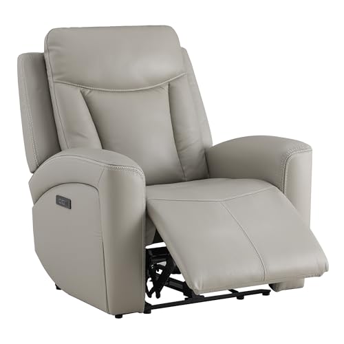 CHITA Genuine Leather Power Recliner Chair for Adults, Super Zero Gravity Recliner with Adjustable Power Headrest & USB/Type-C Ports, for Living Room, Bedroom & Home Theater, Light Gray