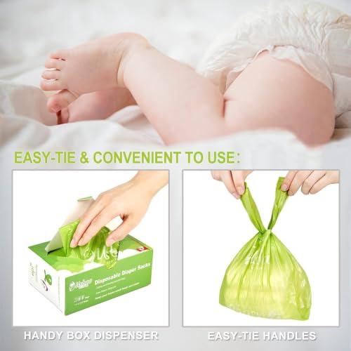 Image of USBOO Disposable Diaper Bags, OXO-Biodegradable, 2 Pack / 600 Count | Multi-Purpose Diaper Sacks with Easy-Tie Handles for Pet Waste, Baby Diapers, Feminine Hygiene & Car Trash Use