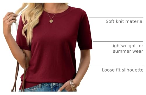 Image of Imily Bela Womens Summer Short Sleeve Sweater Dressy Casual Crew Neck Knit Tops Fashion Pullover Shirts