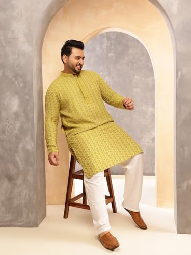 Image of SOJANYA Plus (Since 1958) Men's Cotton Ethnic Motifs Embroidered Long Kurta