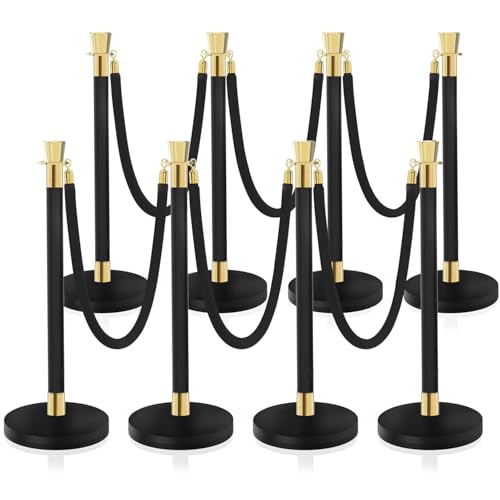 Image of AS 8-Pack Black-Gold Stanchions with Top Crown Decoration, 6x 5ft Black Velvet Ropes & Waterproof Rustproof Stainless Steel Posts, Crowd Control Barriers for Parties, Theaters, Hotels, Museums