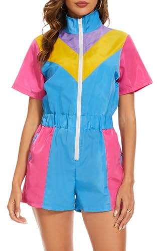 Yisfri Women 80's 90's Retro One Piece Zipper Jumpsuit Theme