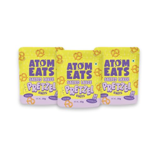 Image of Atom Eats | Salted Pretzel Large Knots 30g - (Pack of 3) | 100% Baked | Savoury Snack for Coffee, Wine, Desserts & Gifiting | Crunchy and Salty | Imported Quality | Classic American Snack
