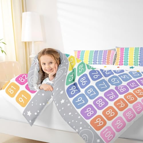 Image of Feelyou Numbers Alphabet Bedding Set Twin, Cartoon Alphabet Comforter Educational Comforter Set for Kids Learning Time Duvet Set with 1 Pillow Case