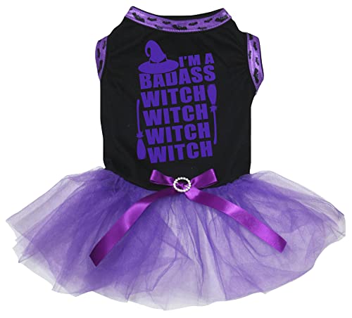 Robe pour chien confortable M noire violette I'm A Badass Witch extensible - 2