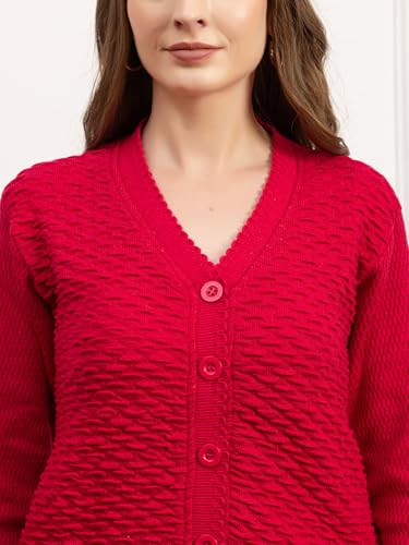 Image of Women's Winter Woolen Cardigan | Full Sleeve Textured Buttoned Sweater for Women | Soft Wool V-Neck Warm Knitted Outerwear for Office & Casual Wear
