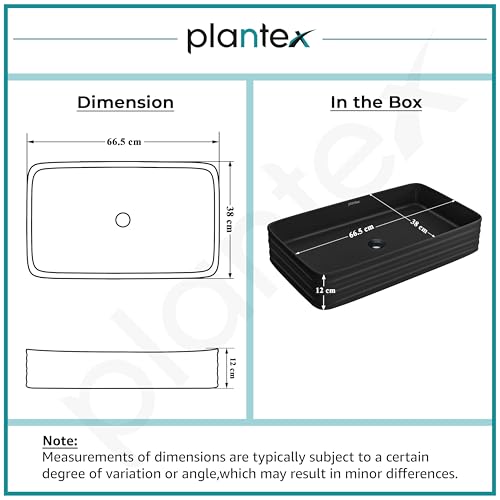 Image of Plantex Wash Basin for Bathroom /Ceramic Basin /Rectangle Table Top Basin /Wash Basin for Home /Restaurant (Charcoal Black - 26 x 15 x 5 Inch)