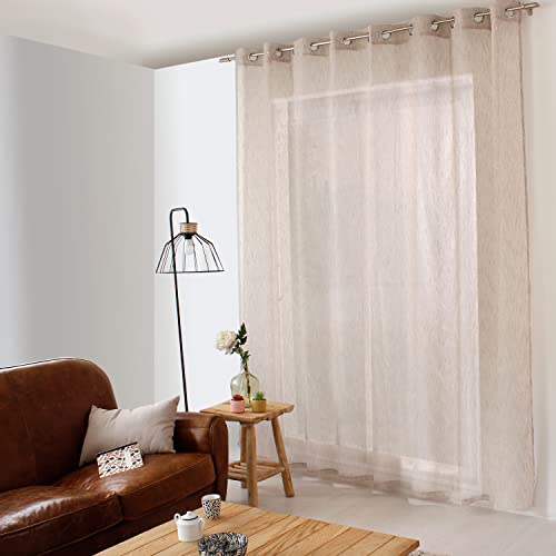 Voilage XXL avec Œillets, 300x240cm, Beige Naturel, Effet Lin, Grande Largeur, Protège des Regards extérieurs, pour Salon Maison Chambre Fenêtre...