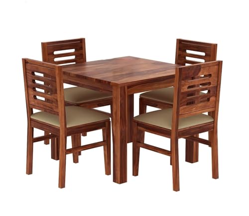 Image of AS Arts Sheesham Wood Dining Table Set of 4 | Dining Set of 4 Seater Wooden | Solid Wood Dining Set with Chair | Honey Finish