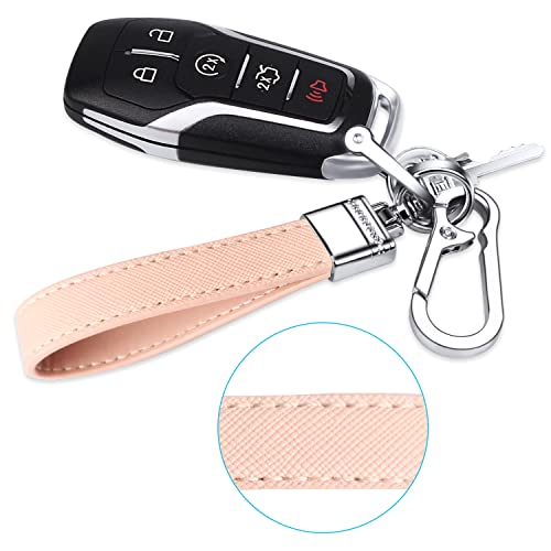QBUC Genuine Leather Car Keychain,Universal Heavy Duty Metal Key Chain Accessories,Car Fob Key Keychain Holder with 360 Degree Rotatable Snap Swivel and Anti-Lost D-Ring for Men Womenï¼Pinkï¼ - Image 6