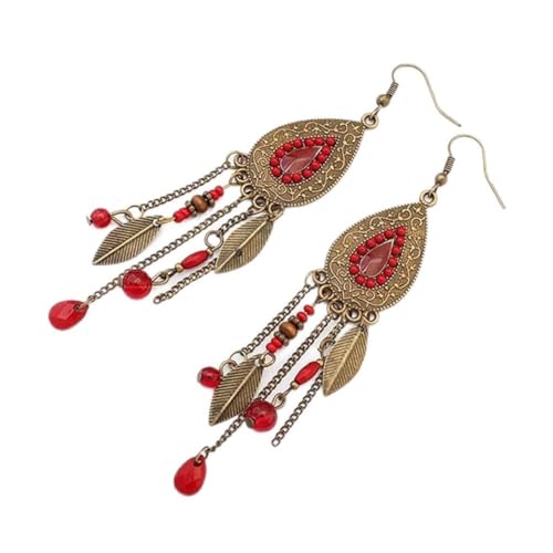 Cuentas de arroz con borlas en pendientes largos de plata para mujer moderna