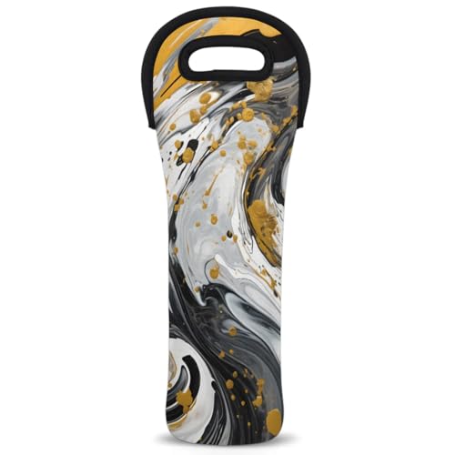 Neoprene Wine Tote Carrier Bag for Wine,Water, Champagne, Beer, Baby Bottles 15.6 x 5.1 Inches, Protective Wine Bag,Marble Ink