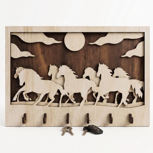 Image of 7 Horses Vastu Wooden Key Holder for Wall, Natural