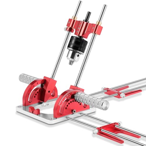Portable Self-Centering Drill Guide - 0 to 60 Angle Adjustment, Multi-Angle Guide w/Protractor, Includes Chuck Key, For Woodworking & Furniture