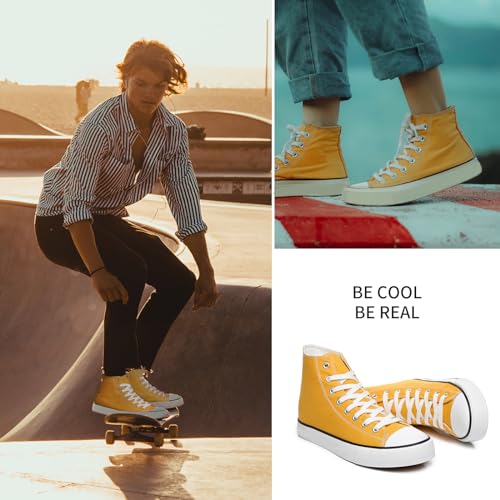 Image of yageyan Mens High Top Canvas Sneakers Fashion Lace up Walking Shoes Casual Classic(green13) Yellow