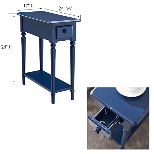 Leick Home Coastal End Table, Solid Wood, 1 Drawer, Bottom Display Shelf, Easy-Assembly, for Living Room/Bedroom, Navy, 23.5 in L x 10 in W x 24 in H, 20017-NV - Image 2