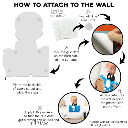 Boss Baby 3rd Birthday Cardstock Cutout with Glue Dot for Kids Theme for Baby Shower 3rd Birthday Decorations Supplies (Pack of 8)