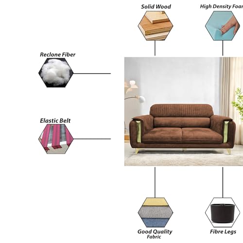 Image of Casaliving Gelio 3 Seater Sofa Set for Living Room (Brown Colour) Premium Fabric Sofa