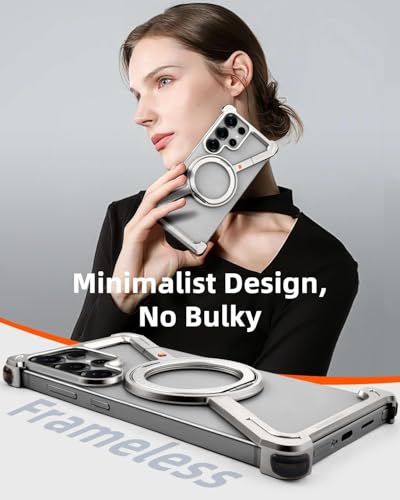 Image of Bumper Case with Kickstand Compatible with Galaxy S26 Ultra Case with Wireless Charging | Luxury Aluminum Armor (Silver)
