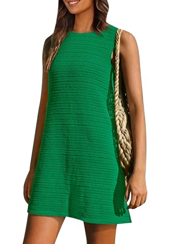PRETTYGARDEN Women's Crochet Coverups 2025 Summer Resort Swimwear Bathing Suit Knit Cover Up Dress Beach Vacation Clothes (Green,Medium)